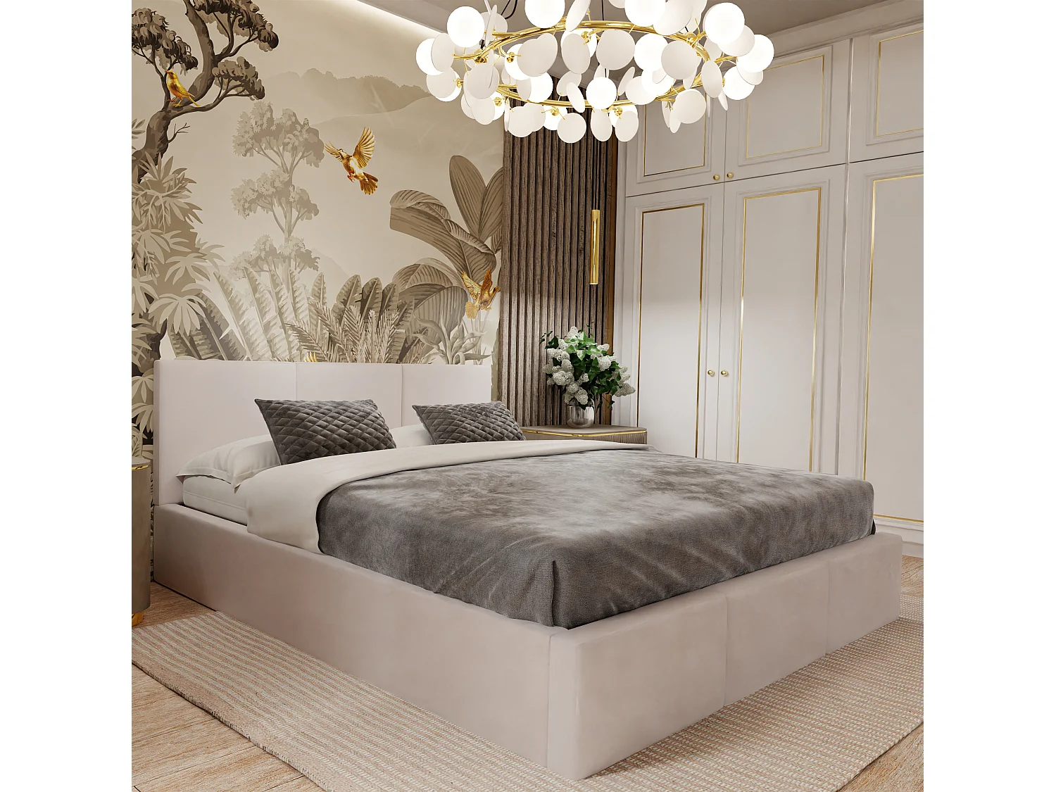 Bed Gestoffeerd 140cm x 200cm Dubbel Met Opbergruimte Crème Voor De Slaapkamer