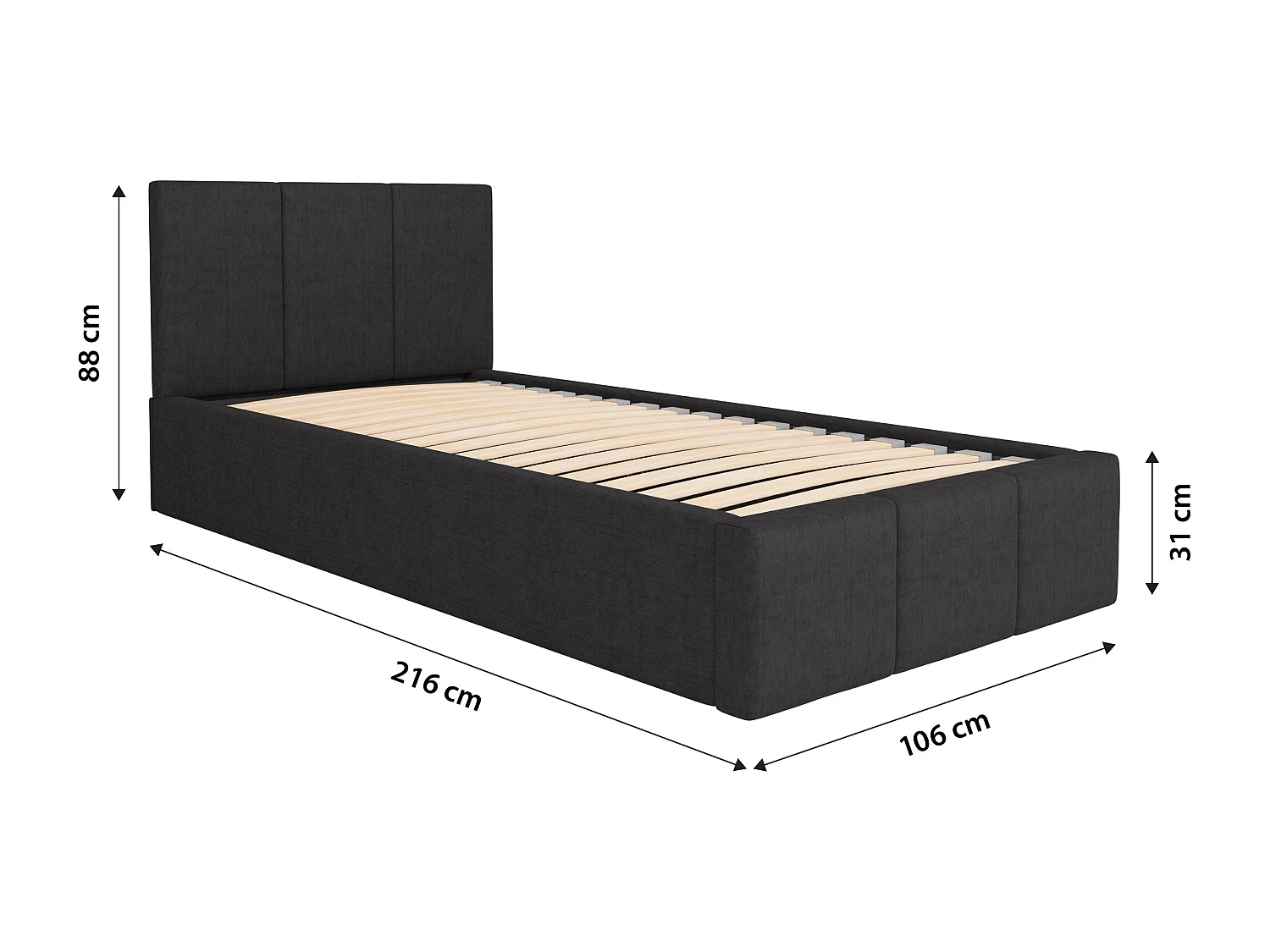 Bed Gestoffeerd 90cm x 200cm Enkel Met Opbergruimte Grafietkleurig