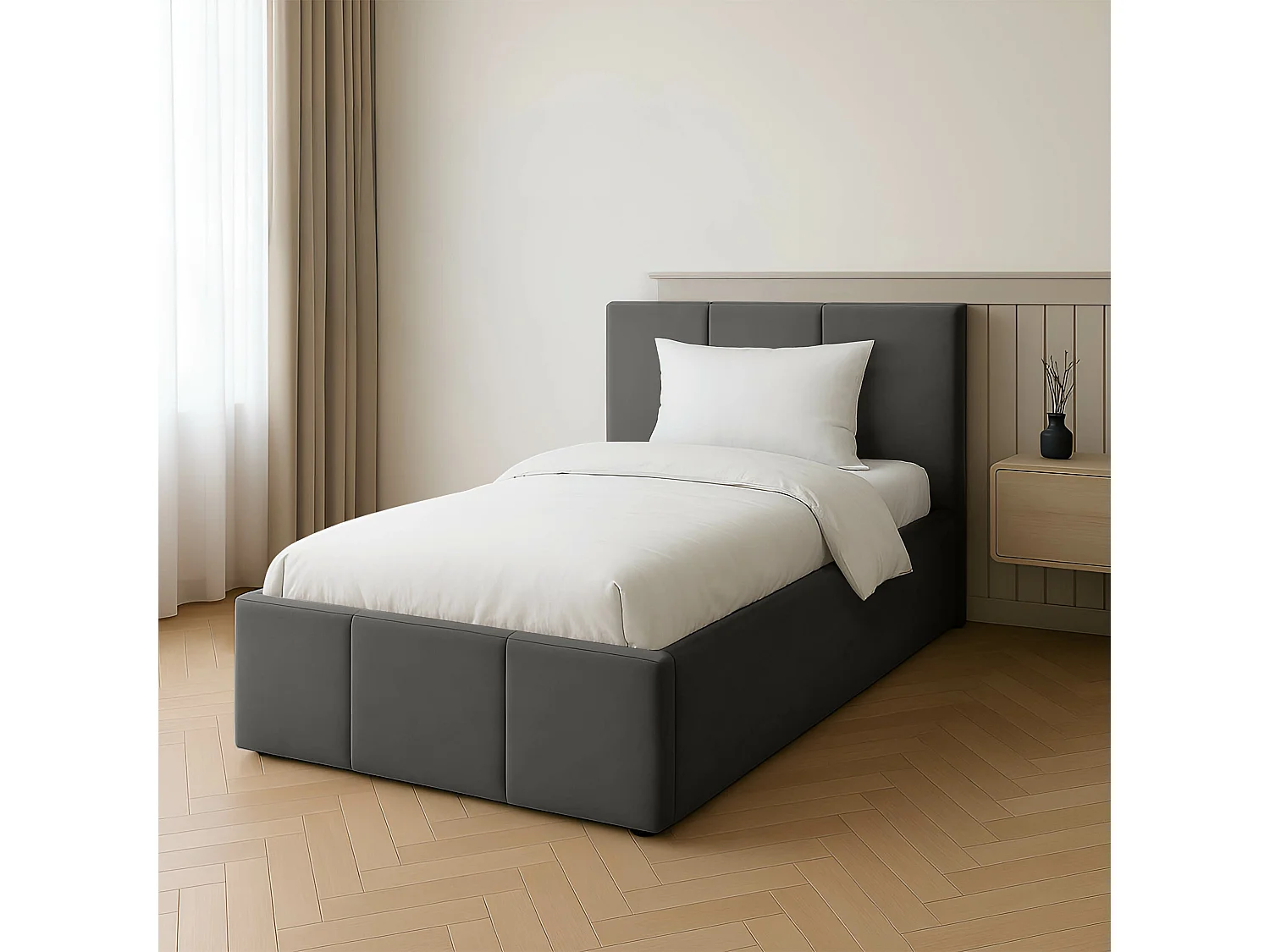 Bed Gestoffeerd 90cm x 200cm Enkel Met Opbergruimte Grafietkleurig