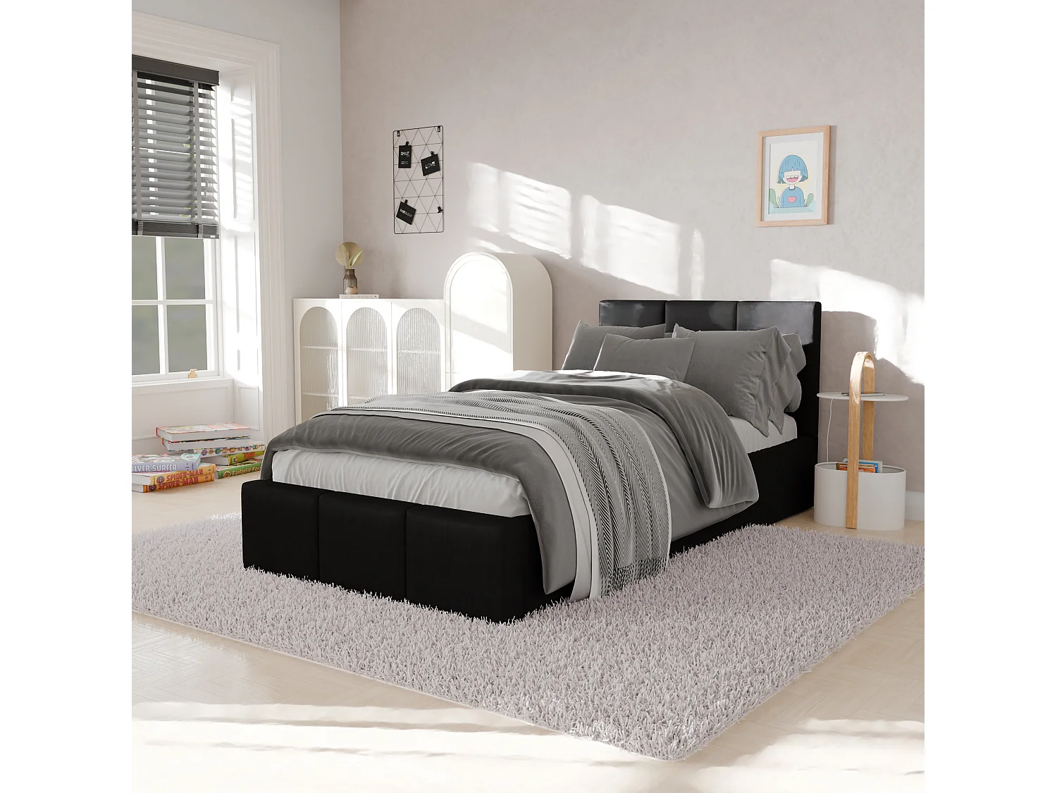 Bed Gestoffeerd 90cm x 200cm Enkel Met Opbergruimte Grafietkleurig