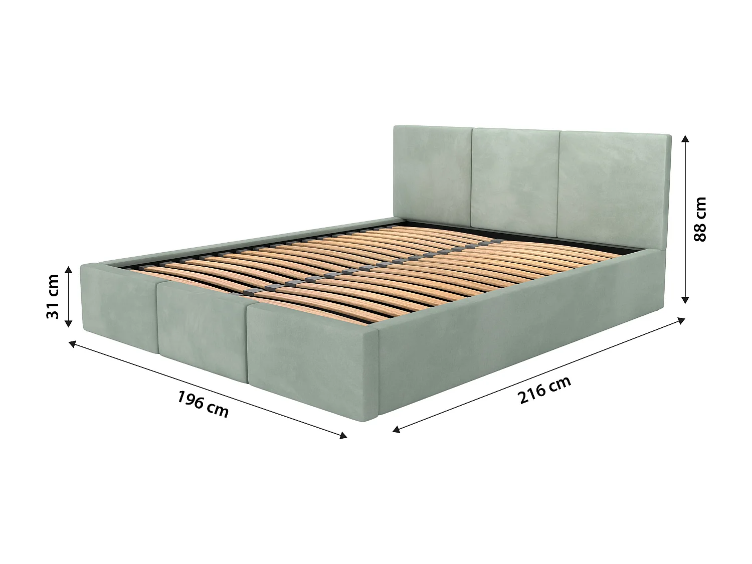 Bed Gestoffeerd Voor Slaapkamer 180cm x 200cm Met Opbergruimte Dubbel Mintgroen