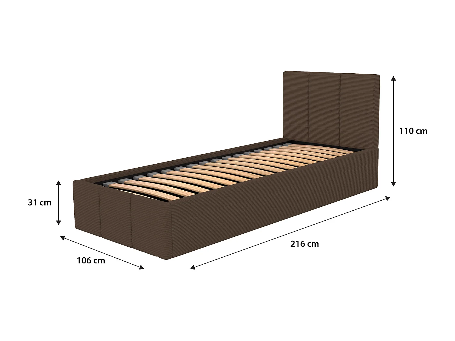 Bed Gestoffeerd 90x200 Cm Eenpersoons Stof CORD Bruin Voor De Slaapkamer