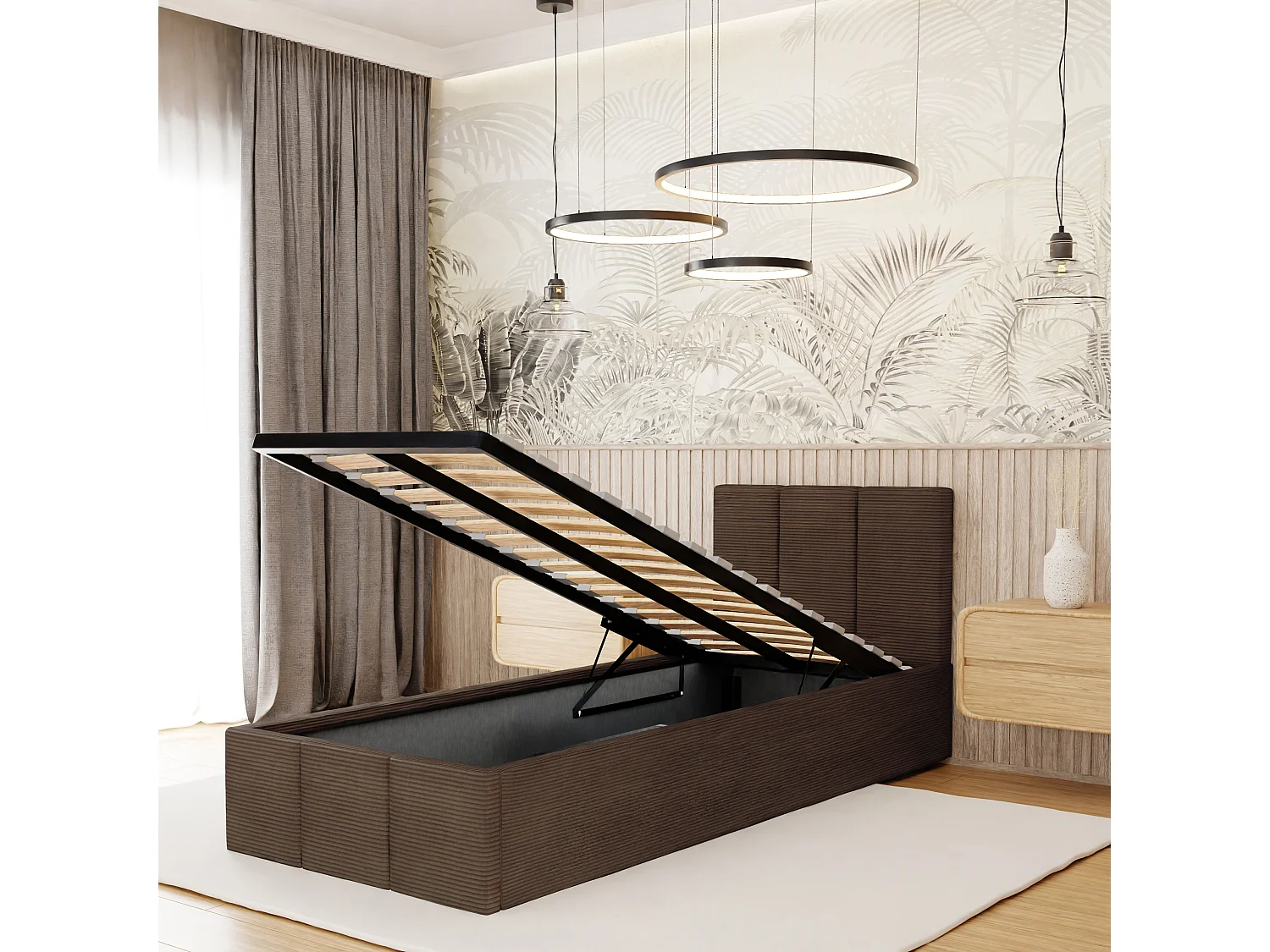 Bed Gestoffeerd 90x200 Cm Eenpersoons Stof CORD Bruin Voor De Slaapkamer