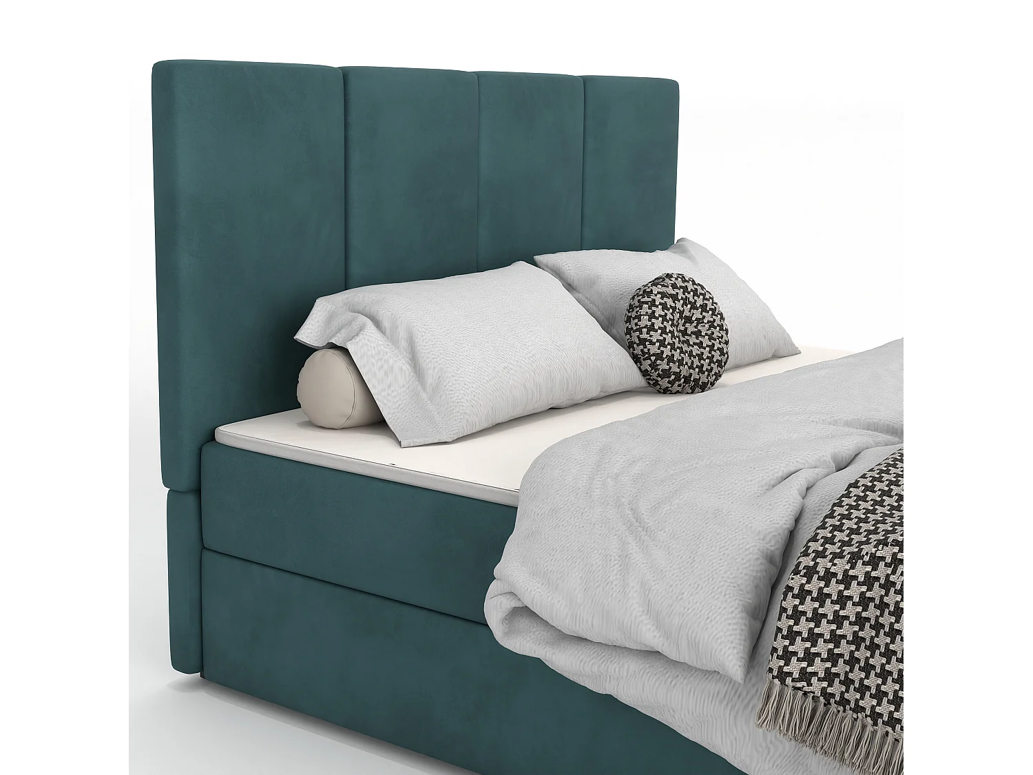 Bed Continentaal 160x200 cm Gestoffeerd Dubbel Met Matras Turquoise Velours Magic Velvet