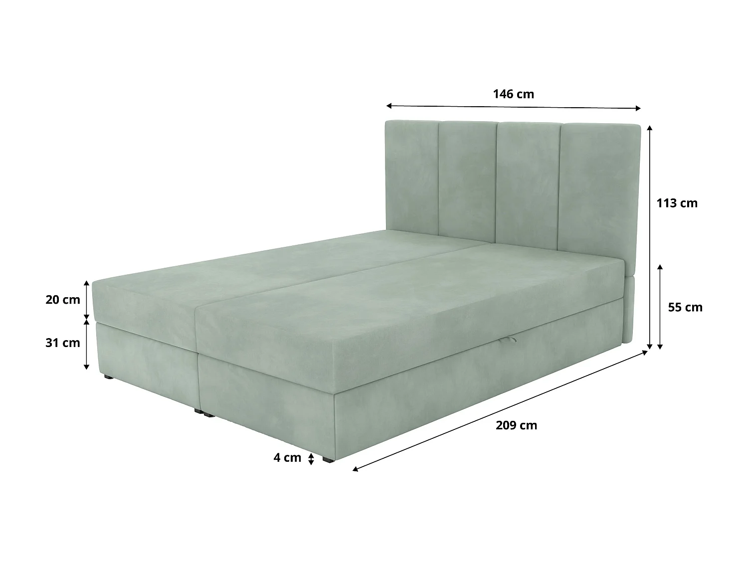 Bed Continentaal 140x 200 cm Gestoffeerd Dubbel Met Matras Munt Velours Magic Velvet