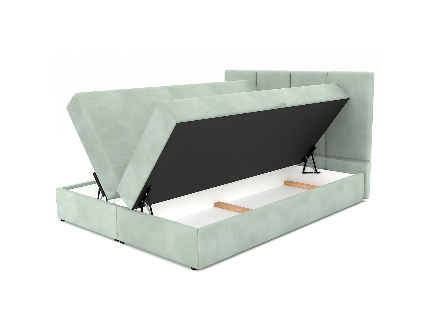 Bed Continentaal 140x 200 cm Gestoffeerd Dubbel Met Matras Munt Velours Magic Velvet
