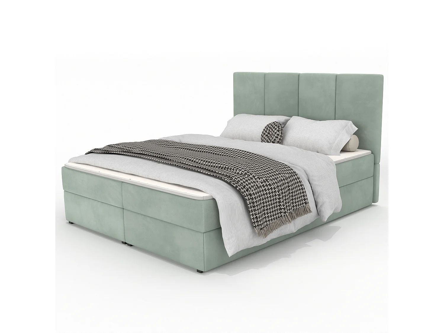 Bed Continentaal 140x 200 cm Gestoffeerd Dubbel Met Matras Munt Velours Magic Velvet