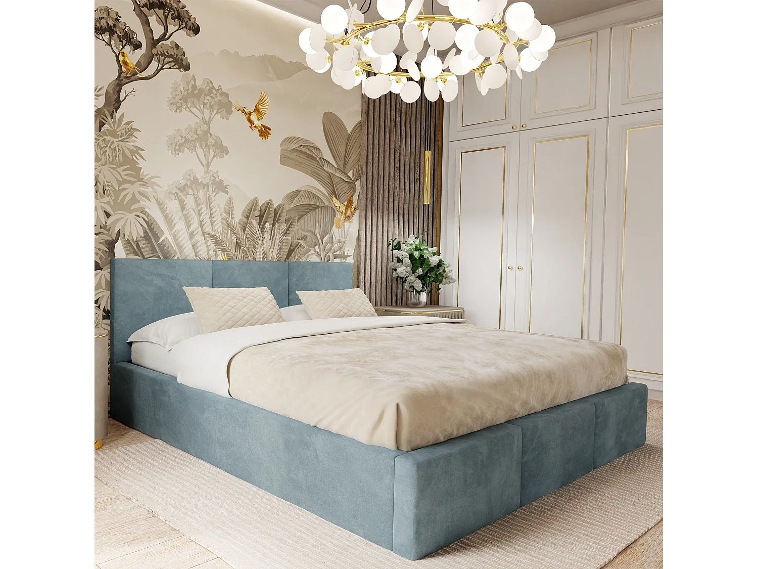 Bed Gestoffeerd Voor De Slaapkamer 120cm x 200cm Dubbel Met Opbergruimte In Zeegroen