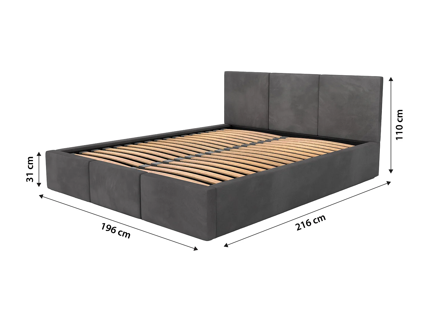Muralo POLSTERBETT für Schlafzimmer Polsterbett mit Bettkasten und Gasdruckfeder Bett mit Polsterkopfteil Doppelbett 180x200 Bett mit Stauraum Graphit