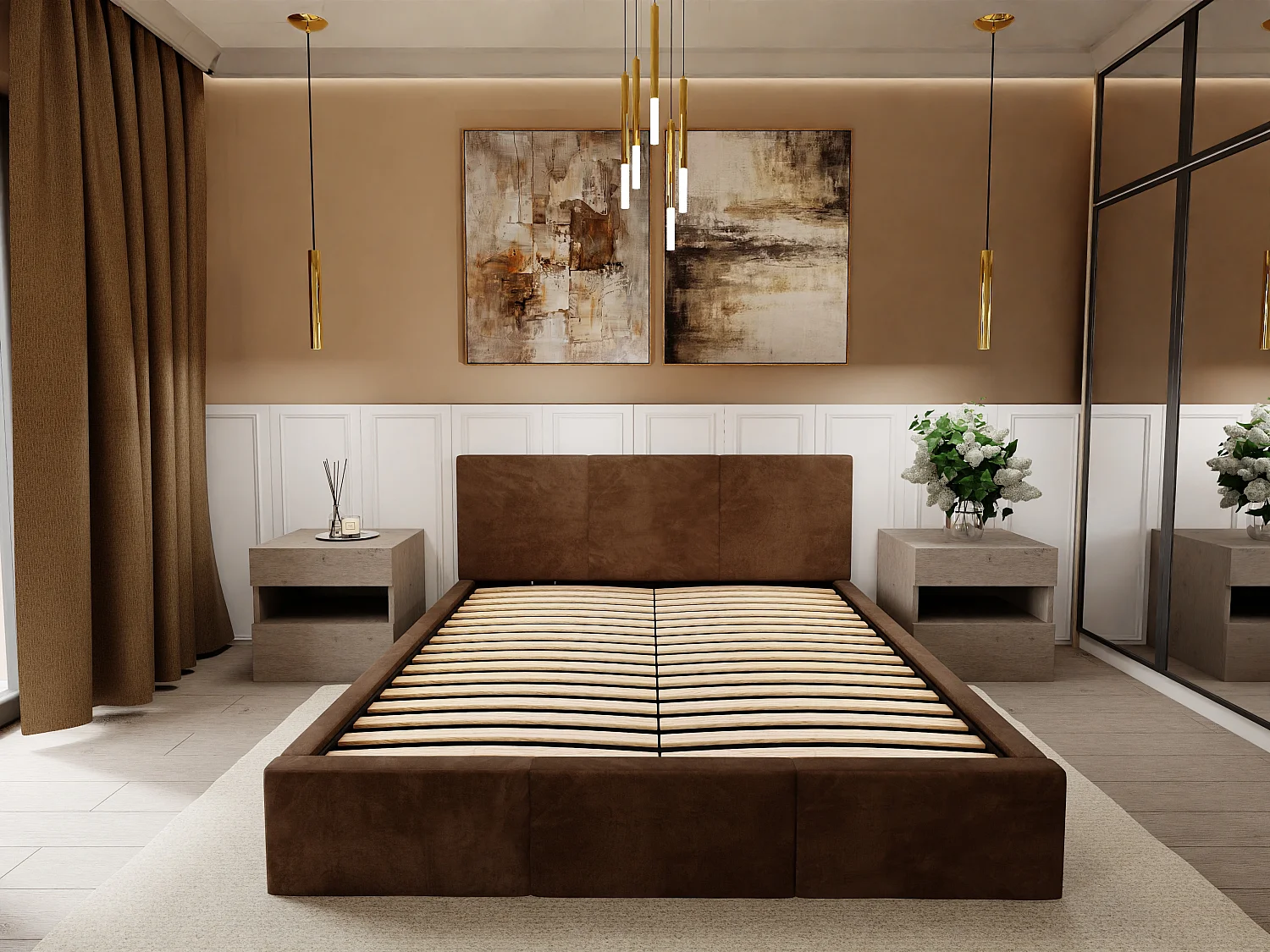 Bed Gestoffeerd 160cm x 200cm Dubbel Met Opbergruimte Bruin Voor De Slaapkamer