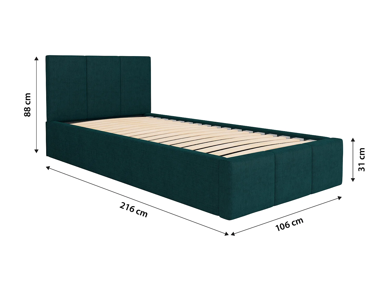 Bed Gestoffeerd 90cm x 200cm Enkel Met Opbergruimte Turquoise