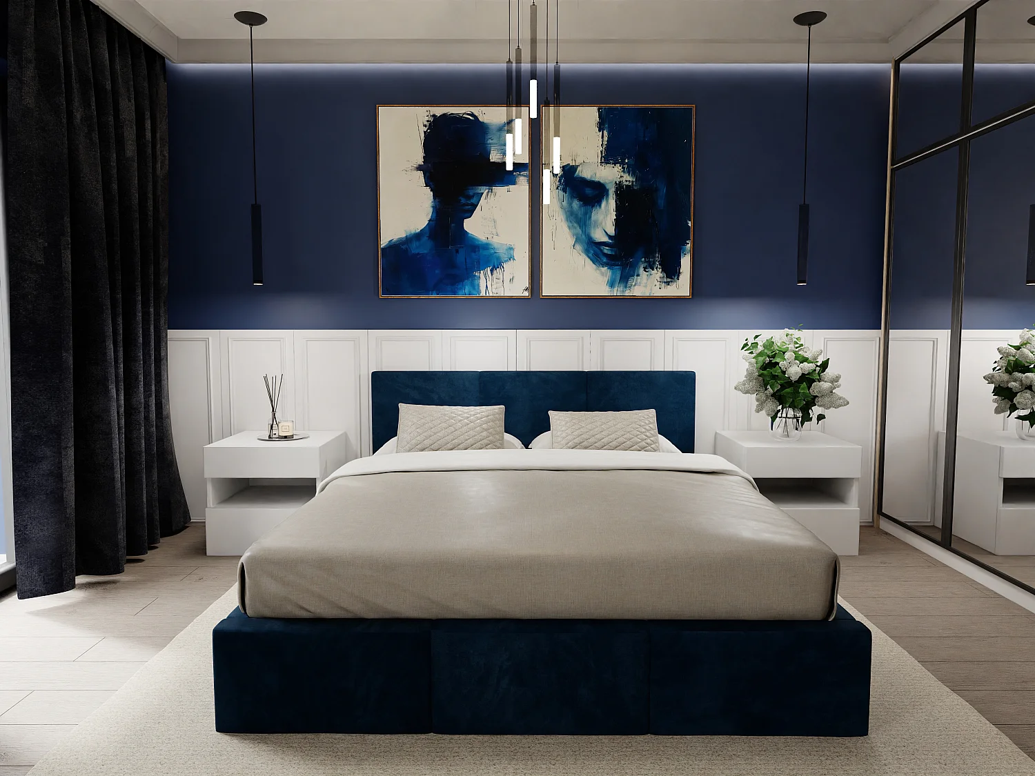 Bed Gestoffeerd Voor Slaapkamer 120cm x 200cm Met Opbergruimte Dubbel Marineblauw
