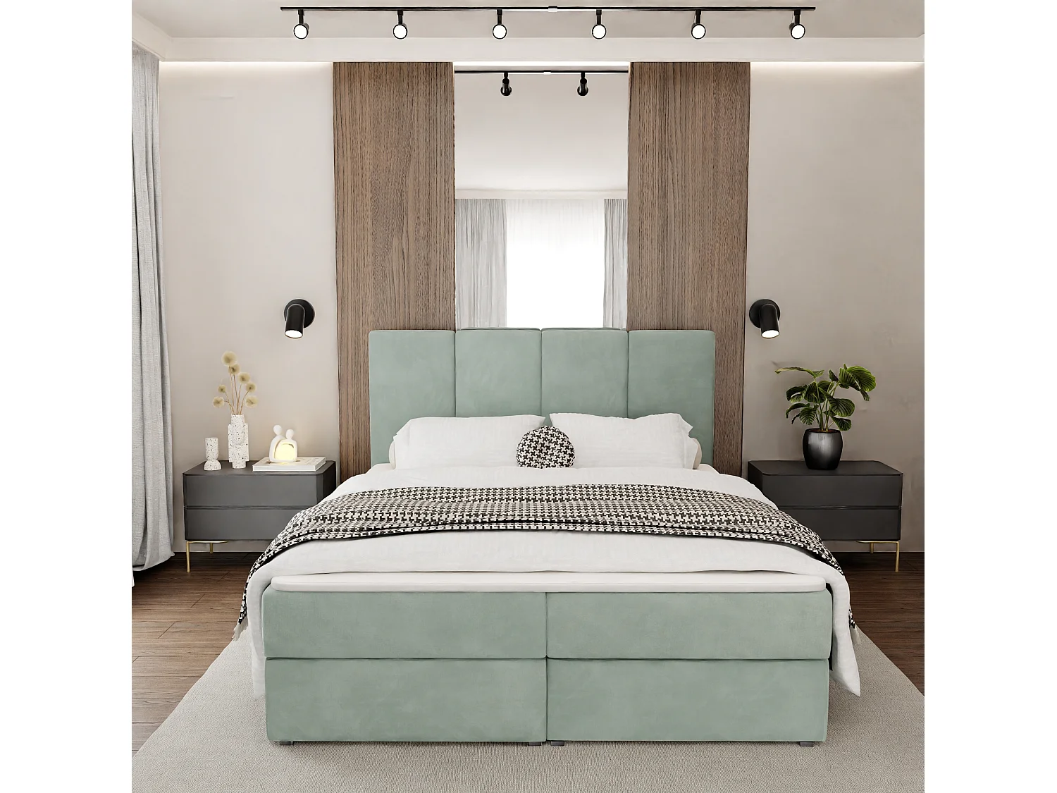 Bed Continentaal 180x200 cm Gestoffeerd Dubbel Met Matras Munt Velours Magic Velvet