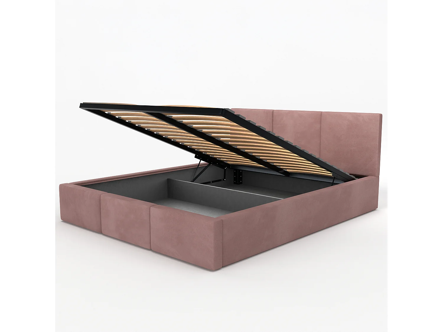 Muralo POLSTERBETT für Schlafzimmer Stoffbett Bett mit Container Doppelbett Polsterbett mit Bettkasten Hellrosa 160cmx200cm