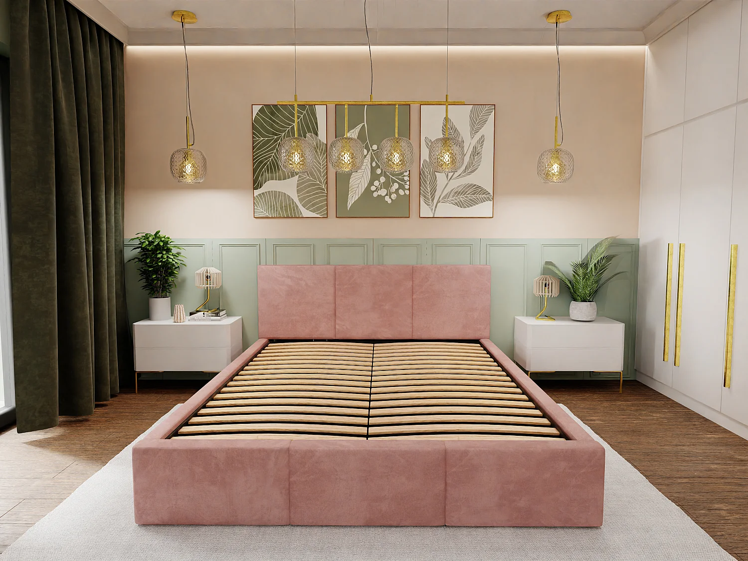 Muralo POLSTERBETT für Schlafzimmer Stoffbett Bett mit Container Doppelbett Polsterbett mit Bettkasten Hellrosa 160cmx200cm