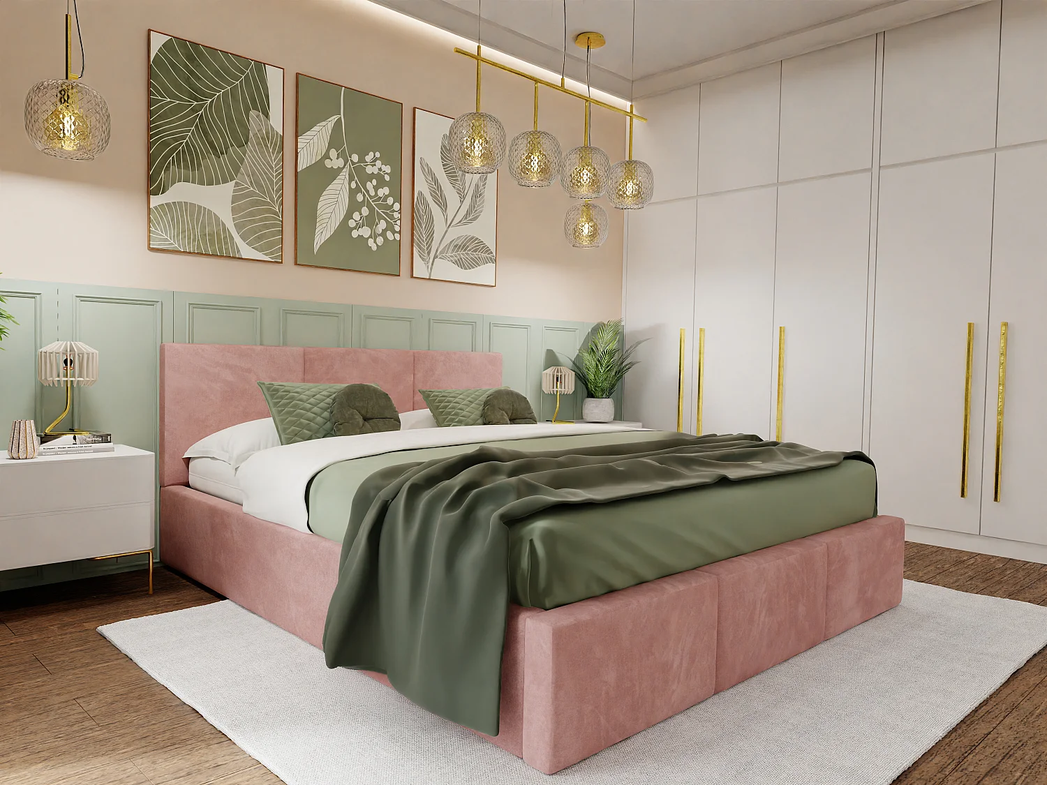 Muralo POLSTERBETT für Schlafzimmer Stoffbett Bett mit Container Doppelbett Polsterbett mit Bettkasten Hellrosa 160cmx200cm