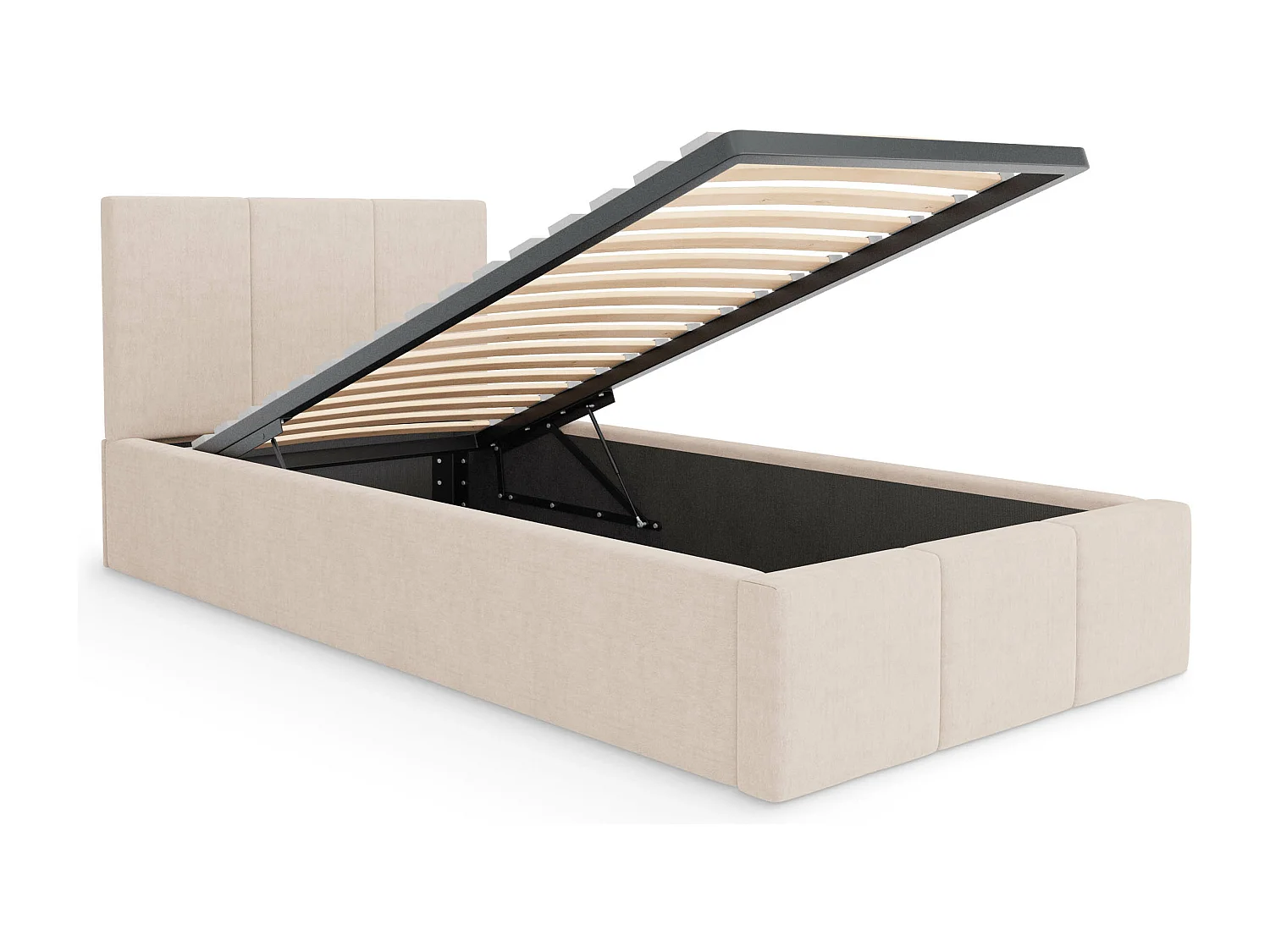Muralo POLSTERBETT für Schlafzimmer Polsterbett mit Bettkasten und Gasdruckfeder Bett mit Polsterkopfteil Einzelbett 90x200 Bett mit Stauraum Creme