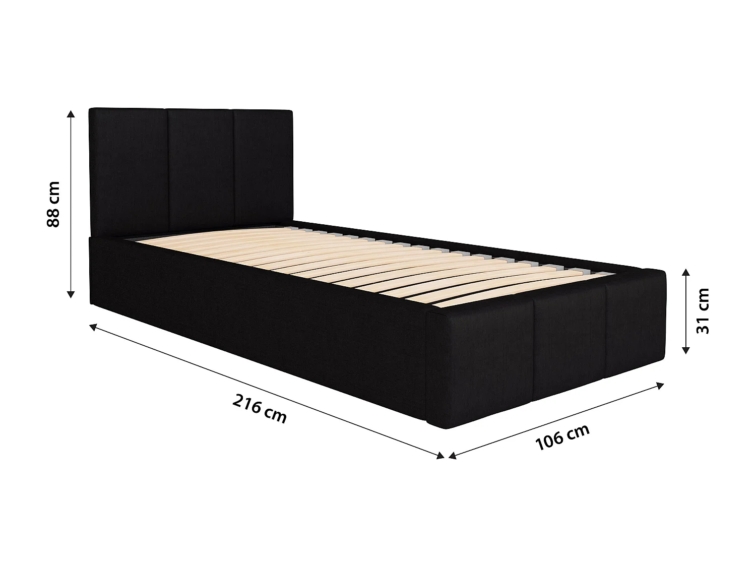 Łóżko Pojedyncze 90x200cm Łóżko Tapicerowane Z Pojemnikiem Czarne - Tkanina Magicvelvet