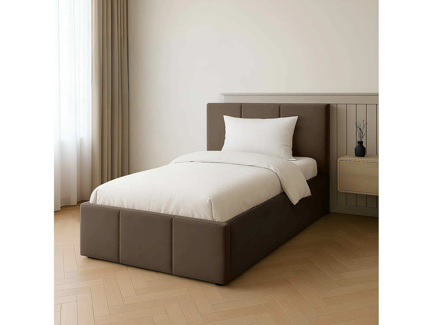 Bed Gestoffeerd 90cm x 200cm Enkel Met Opbergruimte Bruin