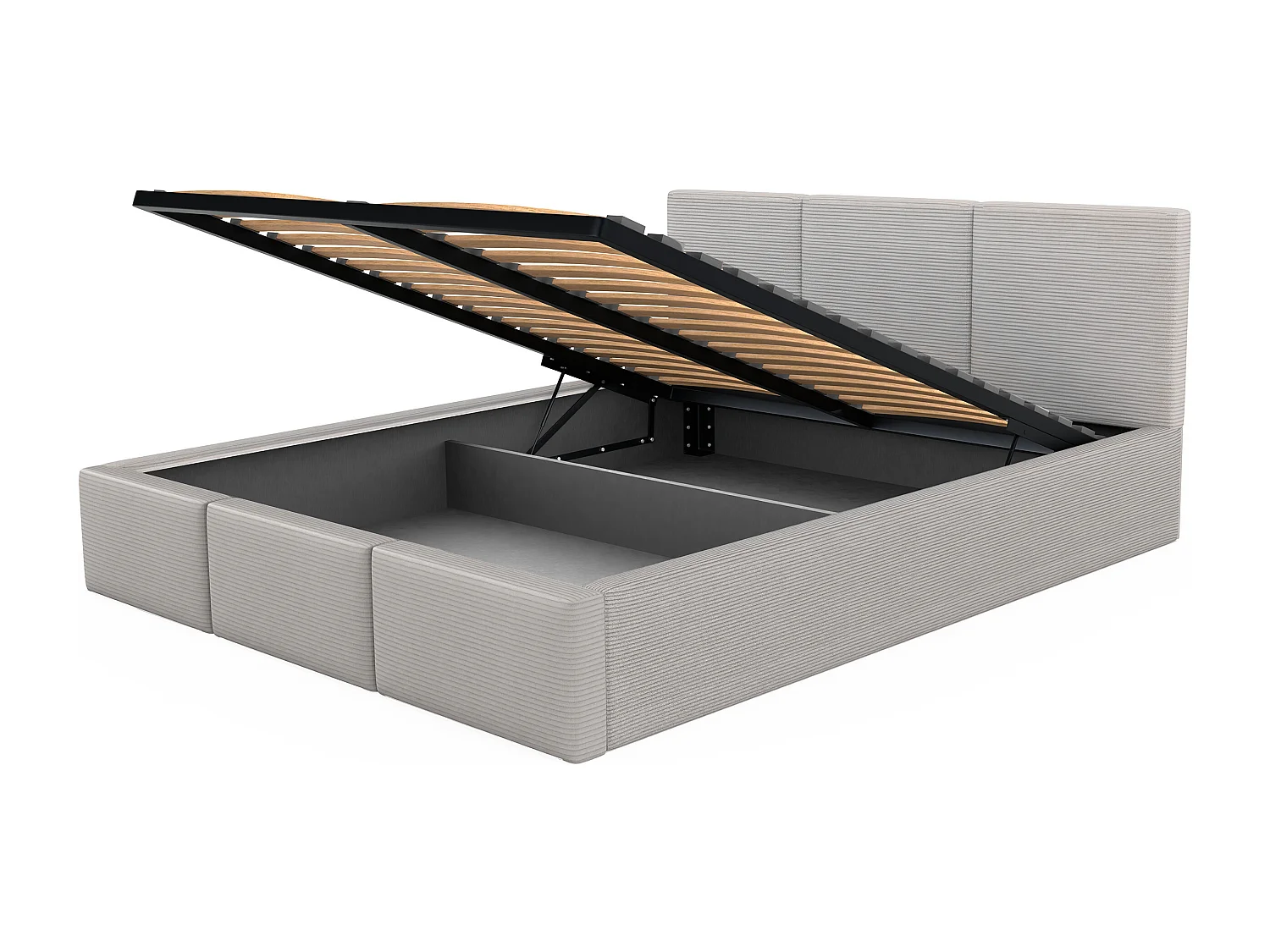 Łóżko Tapicerowane Do Sypialni 120x200 Łóżko Podwójne Z Pojemnikiem Szare - Tkanina Cord