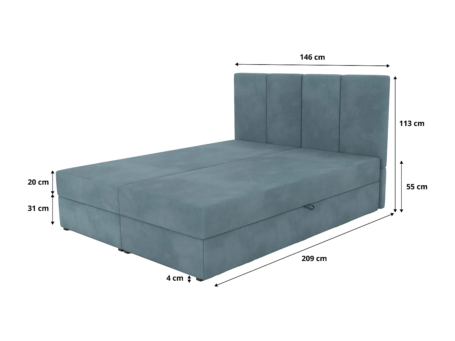 Bed Continentaal 140x200 cm Gestoffeerd Dubbel Met Matras Zeegroen Velours Magic Velvet