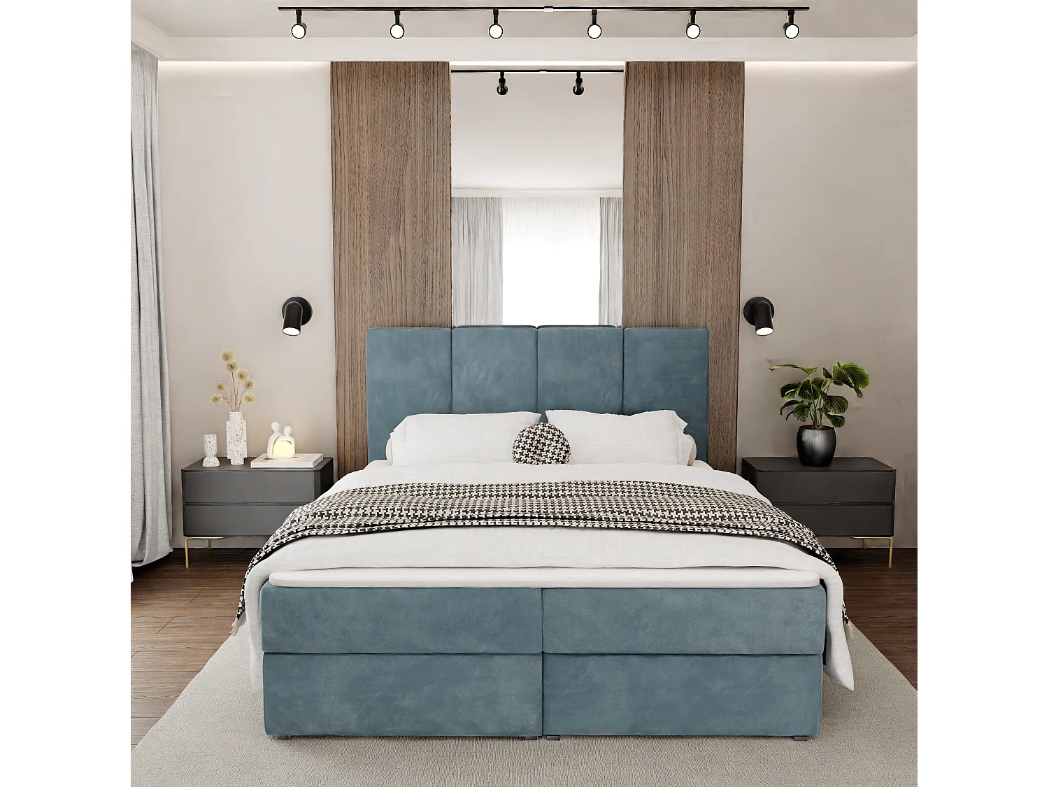 Bed Continentaal 140x200 cm Gestoffeerd Dubbel Met Matras Zeegroen Velours Magic Velvet