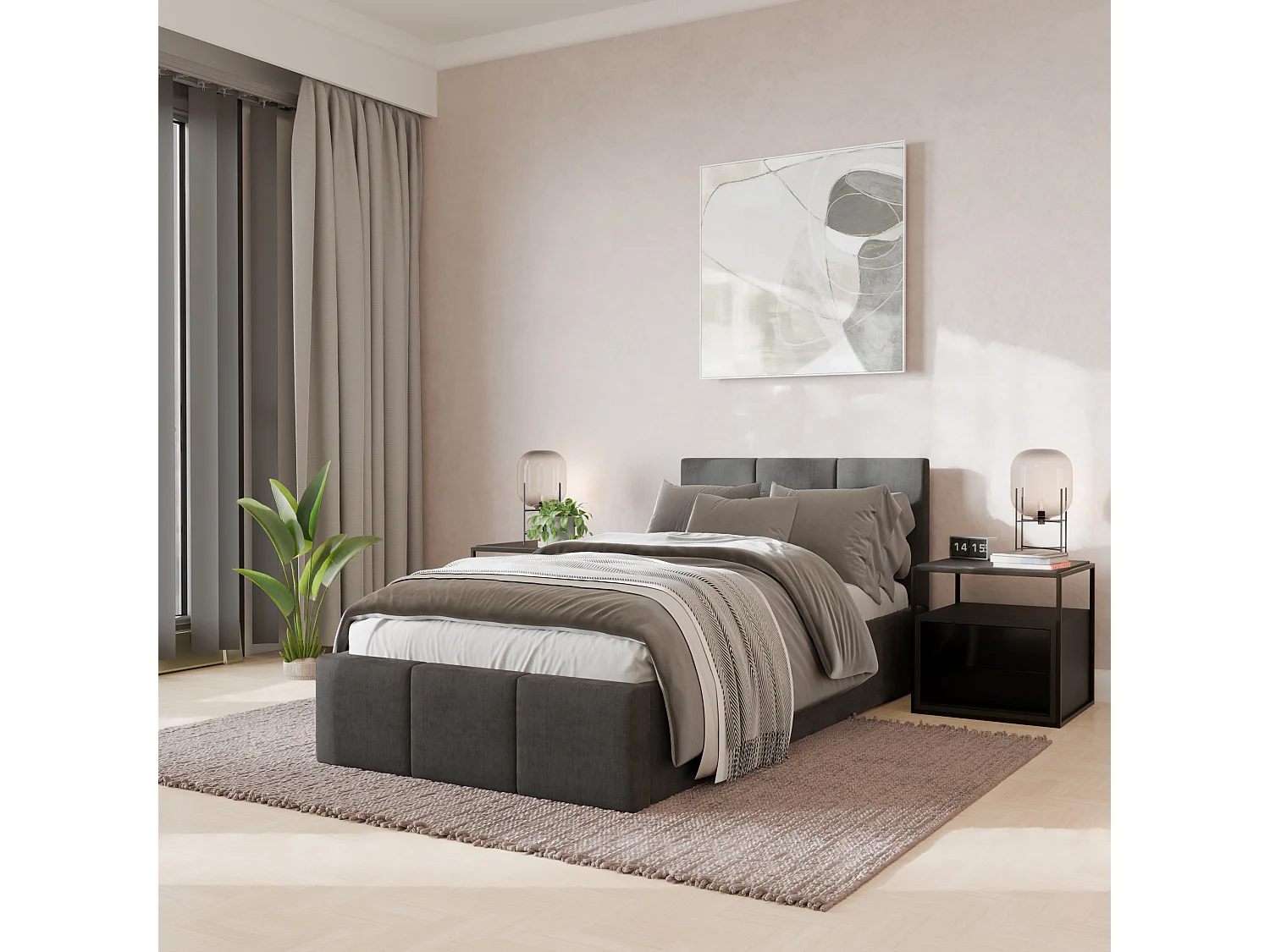 Muralo POLSTERBETT für Schlafzimmer Polsterbett mit Bettkasten und Gasdruckfeder Bett mit Polsterkopfteil Einzelbett 90x200 Bett mit Stauraum Grau