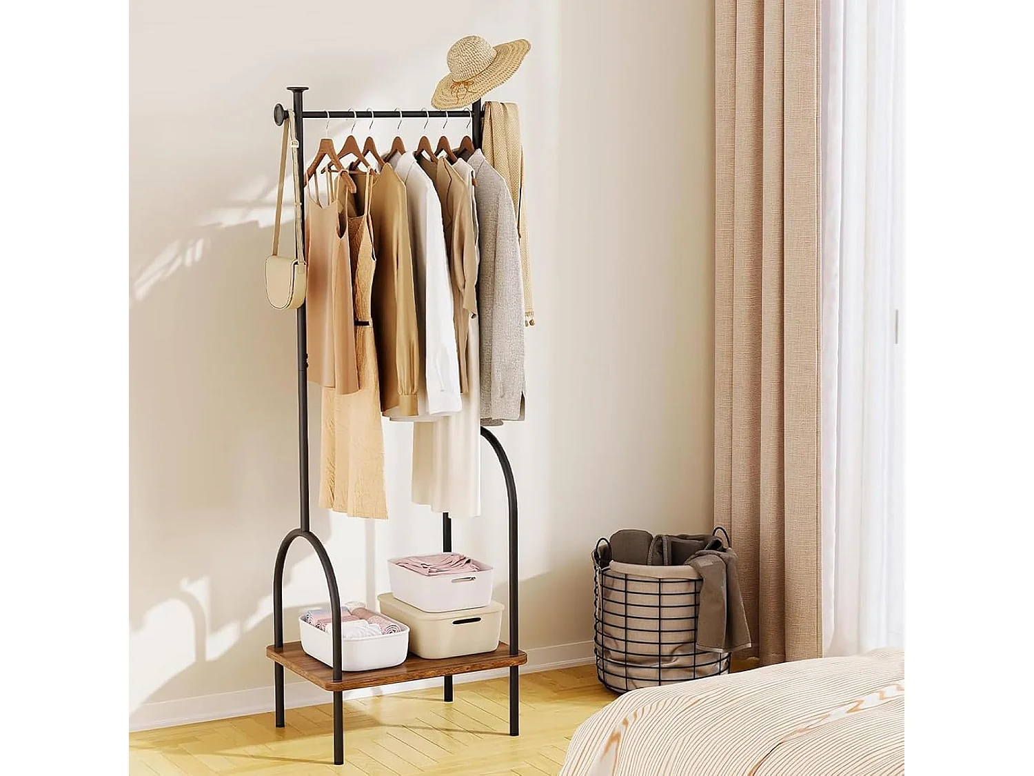Dripex Porte-manteau en métal robuste avec étagère et crochets pour vêtements, chapeaux, sacs, entrée, couloir, 47,5 x 39 x 157,3 cm, marron vintage