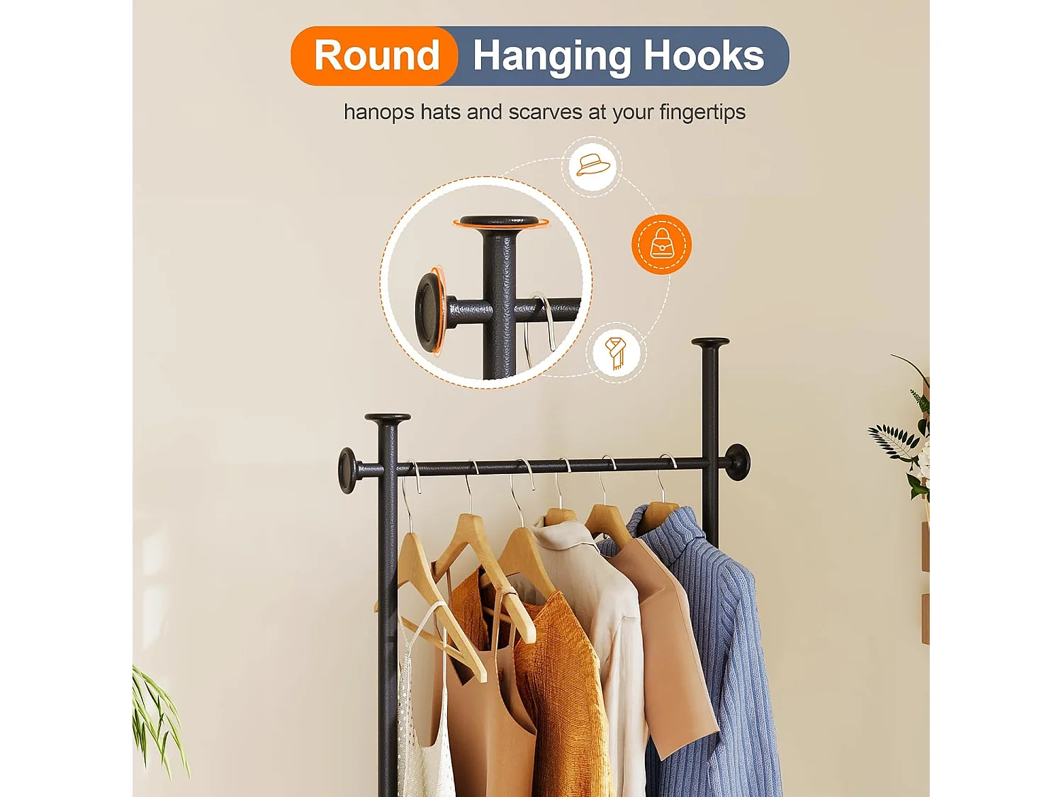 Dripex Porte-manteau en métal robuste avec étagère et crochets pour vêtements, chapeaux, sacs, entrée, couloir, 47,5 x 39 x 157,3 cm, marron vintage