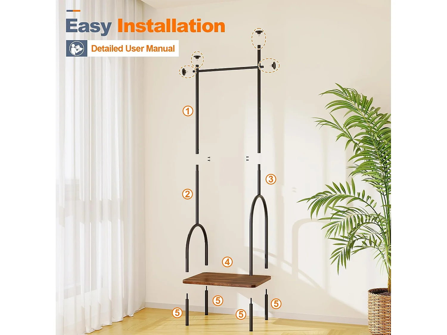 Dripex Porte-manteau en métal robuste avec étagère et crochets pour vêtements, chapeaux, sacs, entrée, couloir, 47,5 x 39 x 157,3 cm, marron vintage