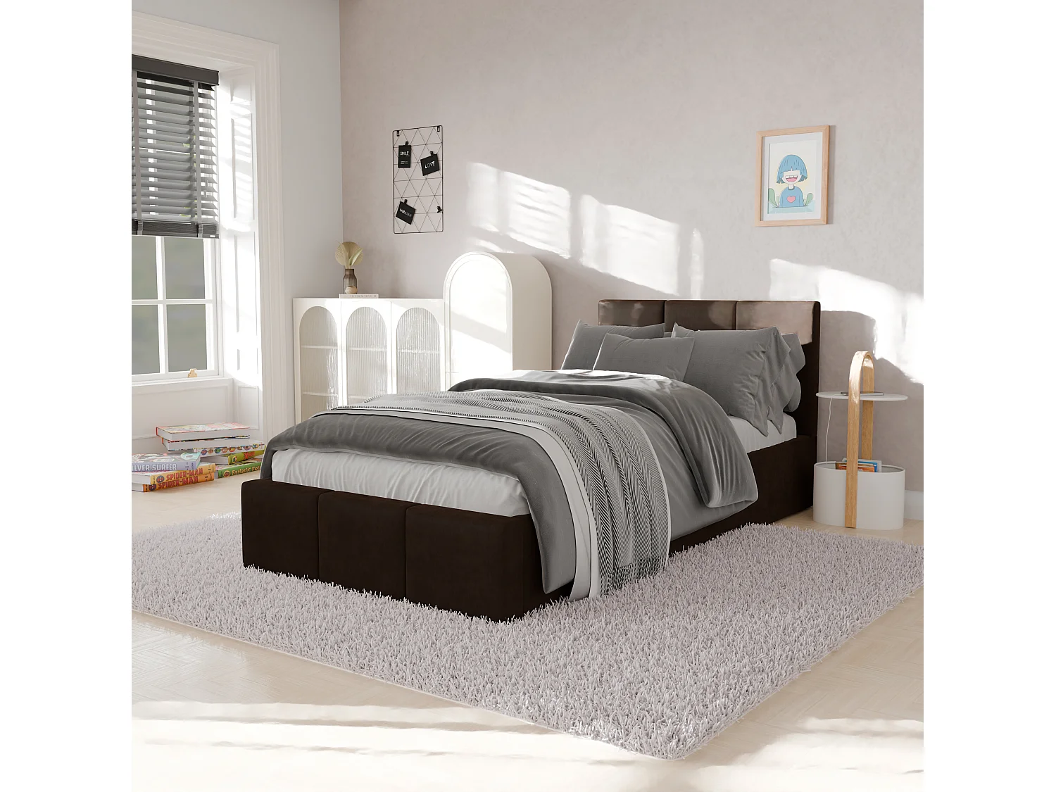 Bed Gestoffeerd 90cm x 200cm Enkel Met Opbergruimte Bruin