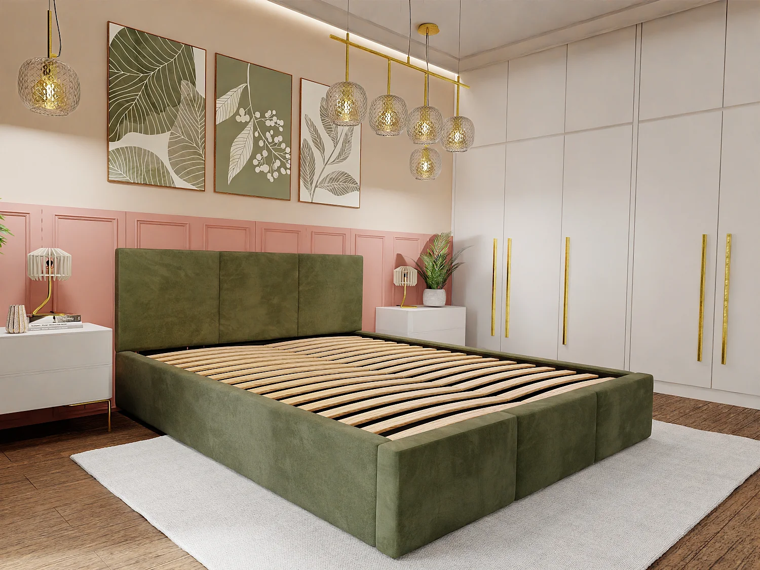 Bed Gestoffeerd Voor Slaapkamer 160cm x 200cm Dubbel Met Opbergruimte Khaki
