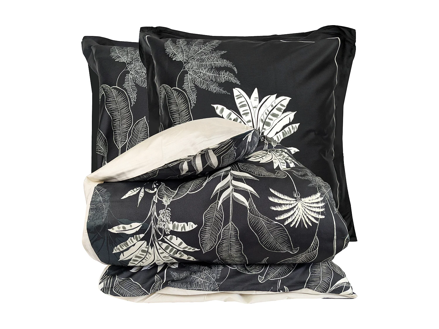 Parure de lit 240x220 cm satin de coton CAYENNE noir Ebène 3 pièces