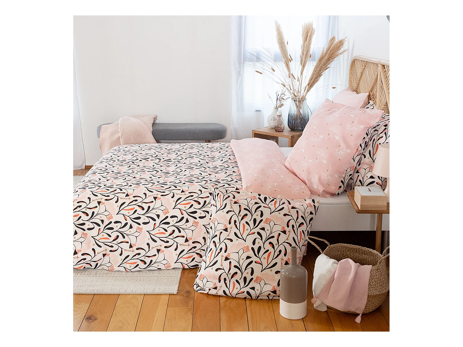 Parure de lit 240x220 cm Satin de coton JOY Rose 3 pièces