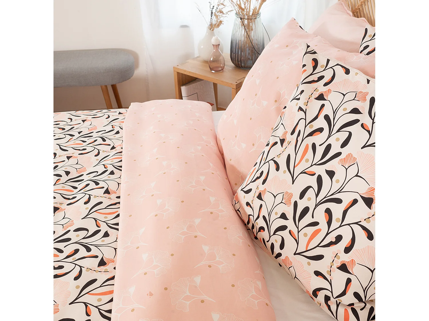 Parure de lit 240x220 cm Satin de coton JOY Rose 3 pièces