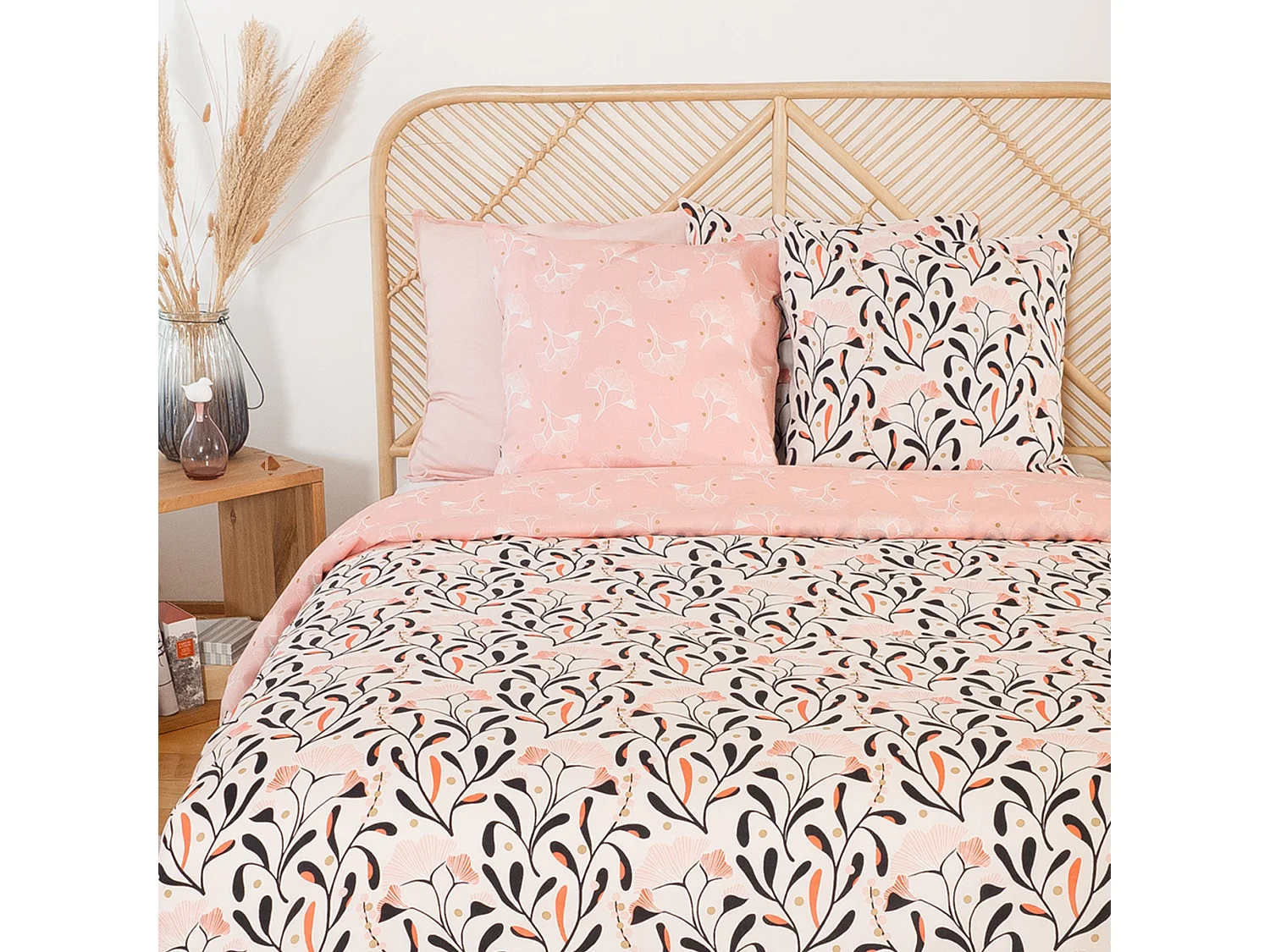 Parure de lit 240x220 cm Satin de coton JOY Rose 3 pièces