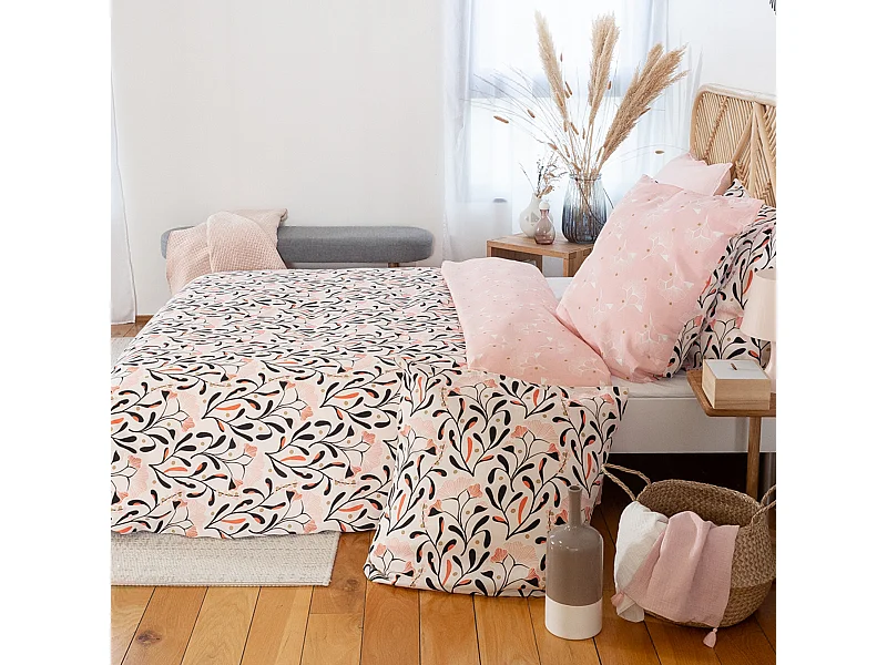 Parure de lit 240x220 cm Satin de coton JOY Rose 3 pièces