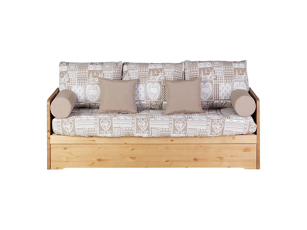 Canapé gigogne 3 places en pin et tissu taupe 190 x 160 cm Trentino  - Avoriaz
