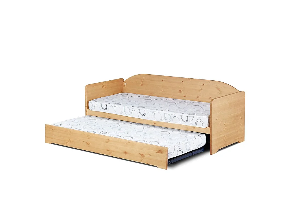 Canapé gigogne 3 places en pin et tissu taupe 190 x 160 cm Trentino  - Avoriaz