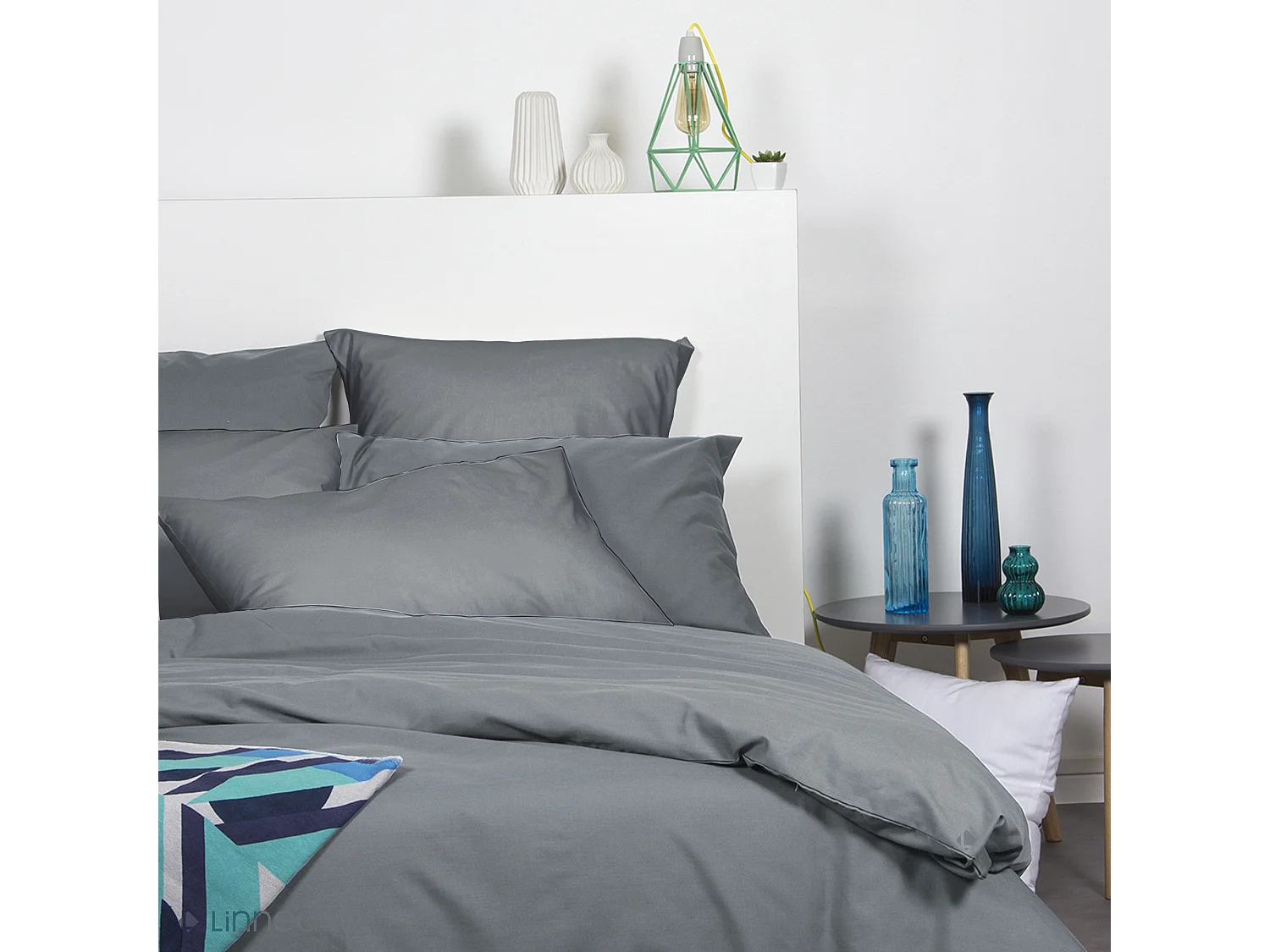 Drap housse 90x190 cm polyester microfibre LAGO gris anthracite bonnet 28 cm