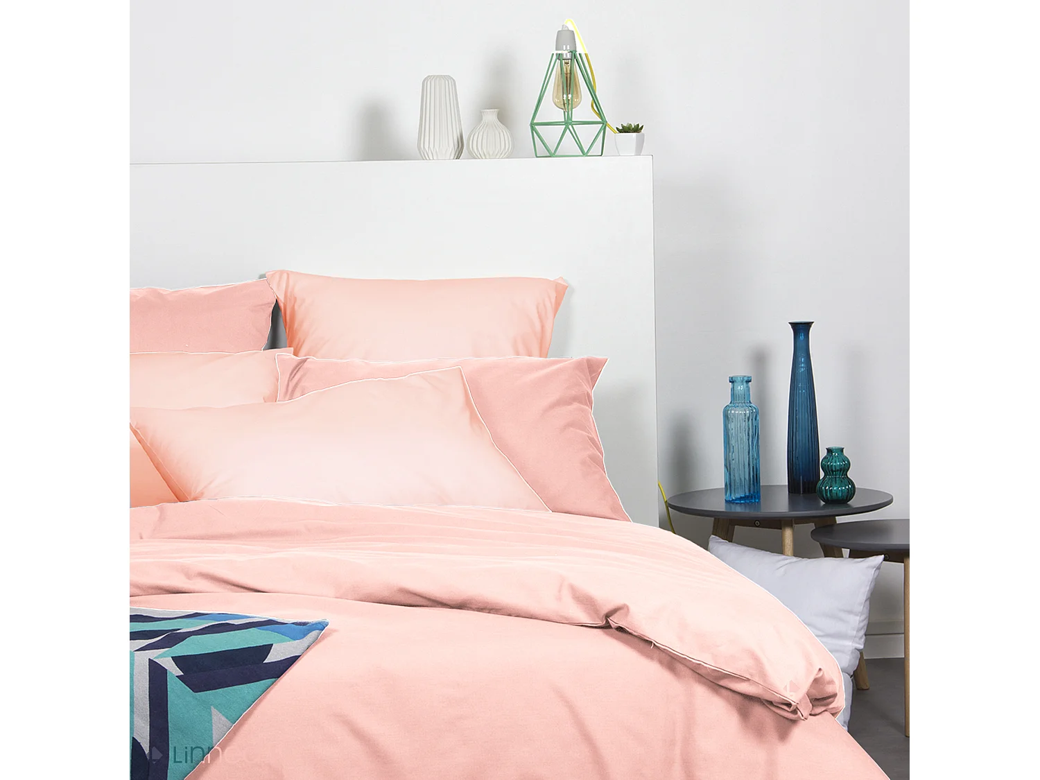 Drap housse 90x190 cm polyester microfibre LAGO rose bonnet 28 cm