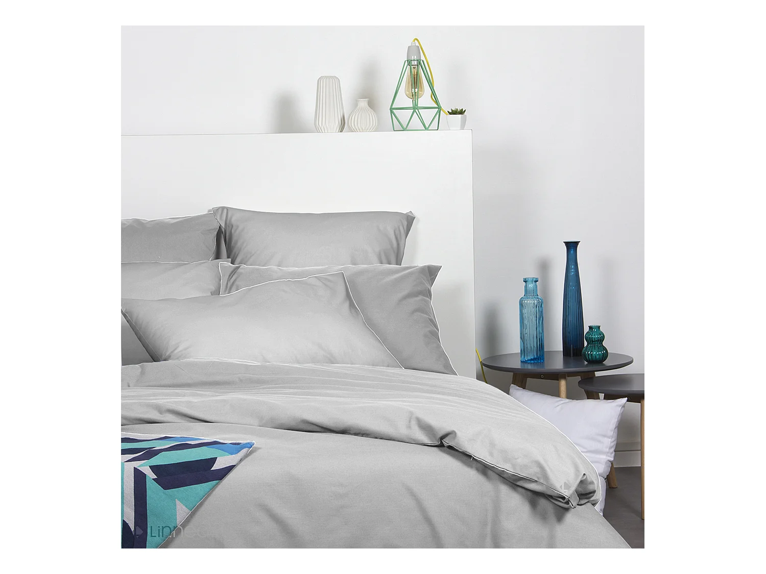 Drap housse 90x190 cm polyester microfibre LAGO gris bonnet 28 cm