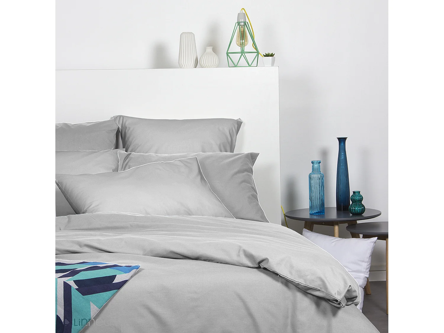 Drap housse 90x190 cm polyester microfibre LAGO gris bonnet 28 cm