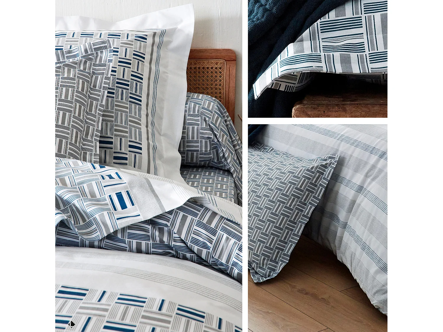 Drap housse imprimé 200x200 cm coton DIEGO bleu baltique Bonnet 40 cm