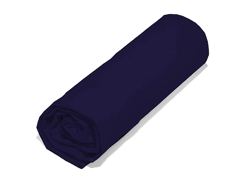 Drap housse 90x190 cm polyester microfibre LAGO bleu marine bonnet 28 cm