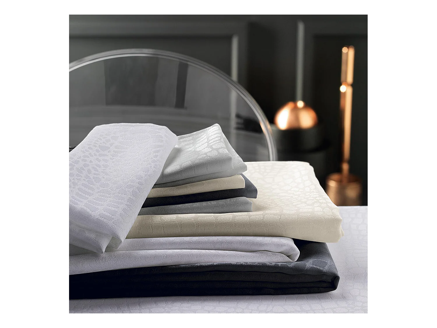 Lot de 3 serviettes de table 45x45 cm Jacquard 100% polyester LOUNGE perle