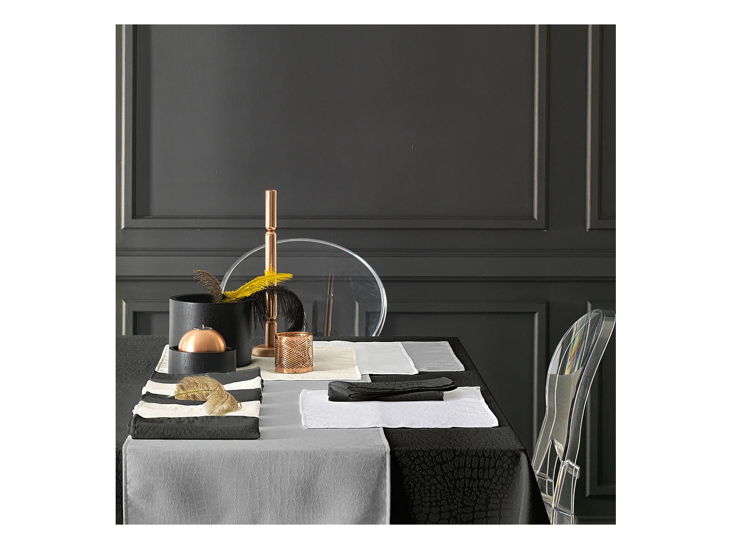 Lot de 3 serviettes de table 45x45 cm Jacquard 100% polyester LOUNGE perle