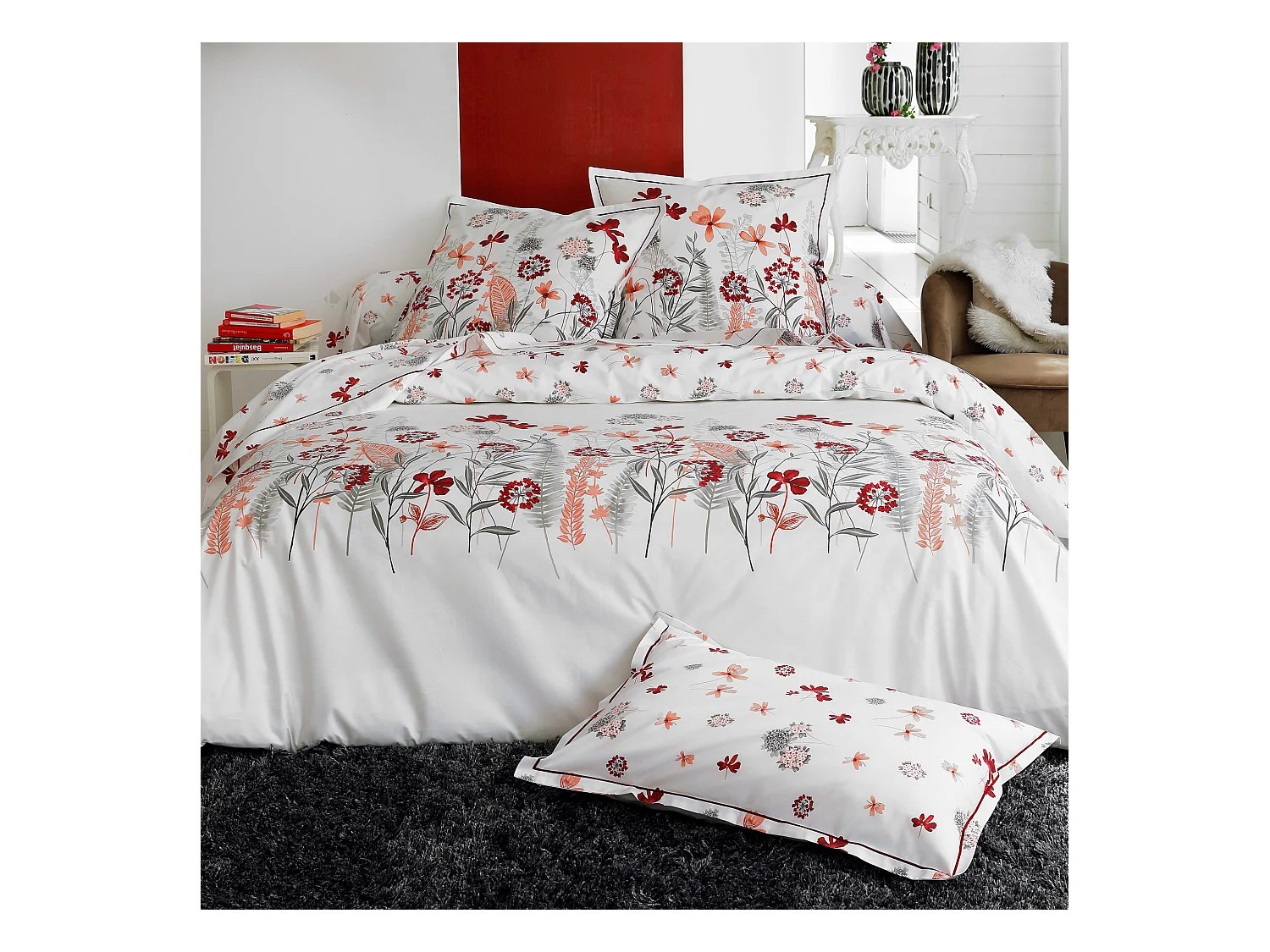 Housse de couette 200x200 cm Percale pur coton PETITE FOLIE Rouge