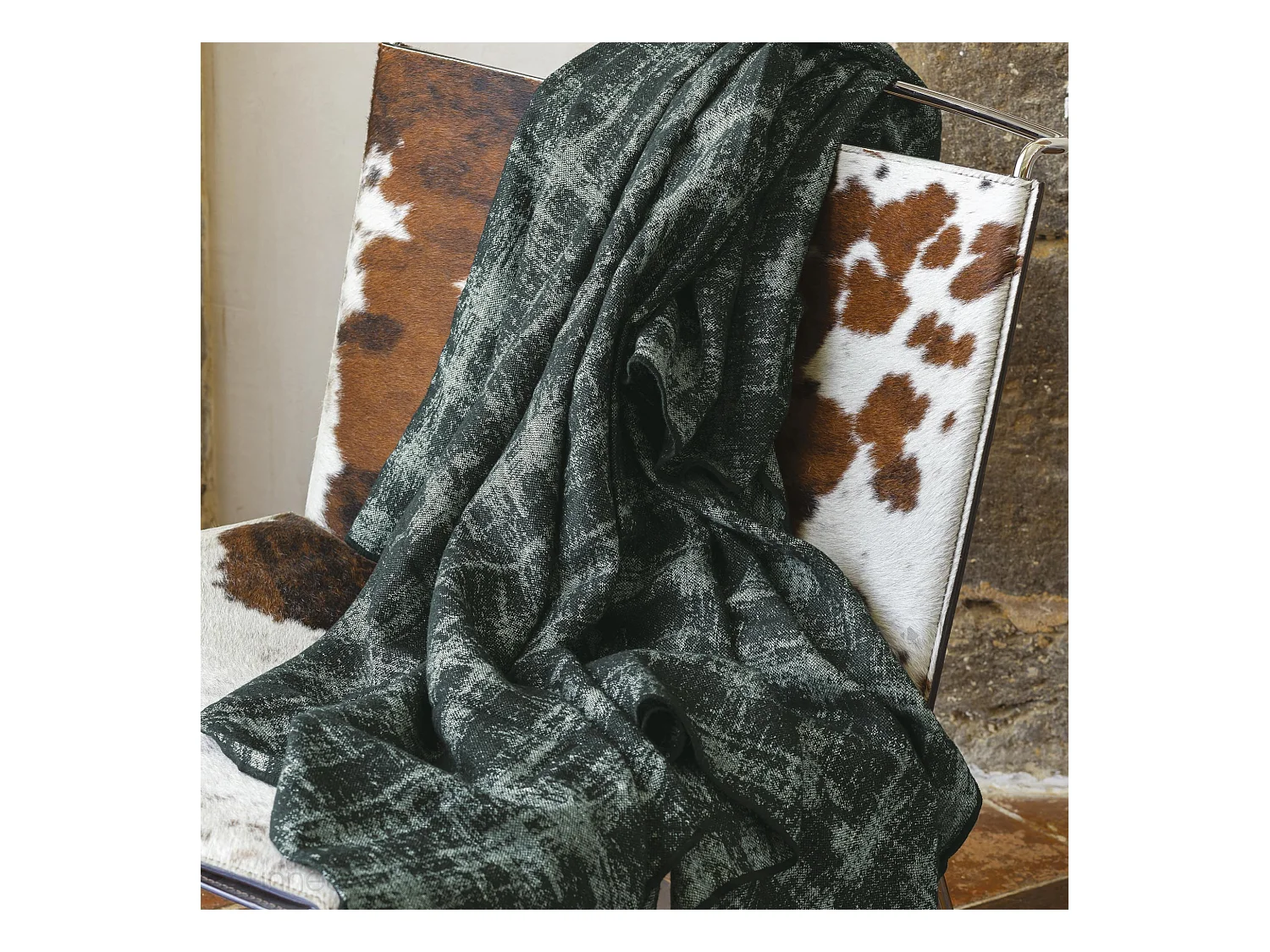 Plaid 145x170 cm DELFT en laine vert épicéa