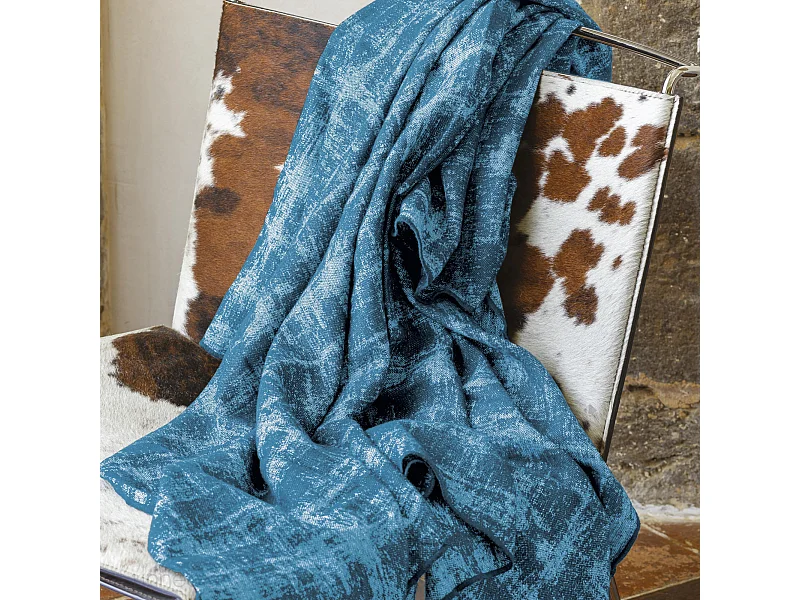 Plaid 145x170 cm DELFT en laine bleu paon